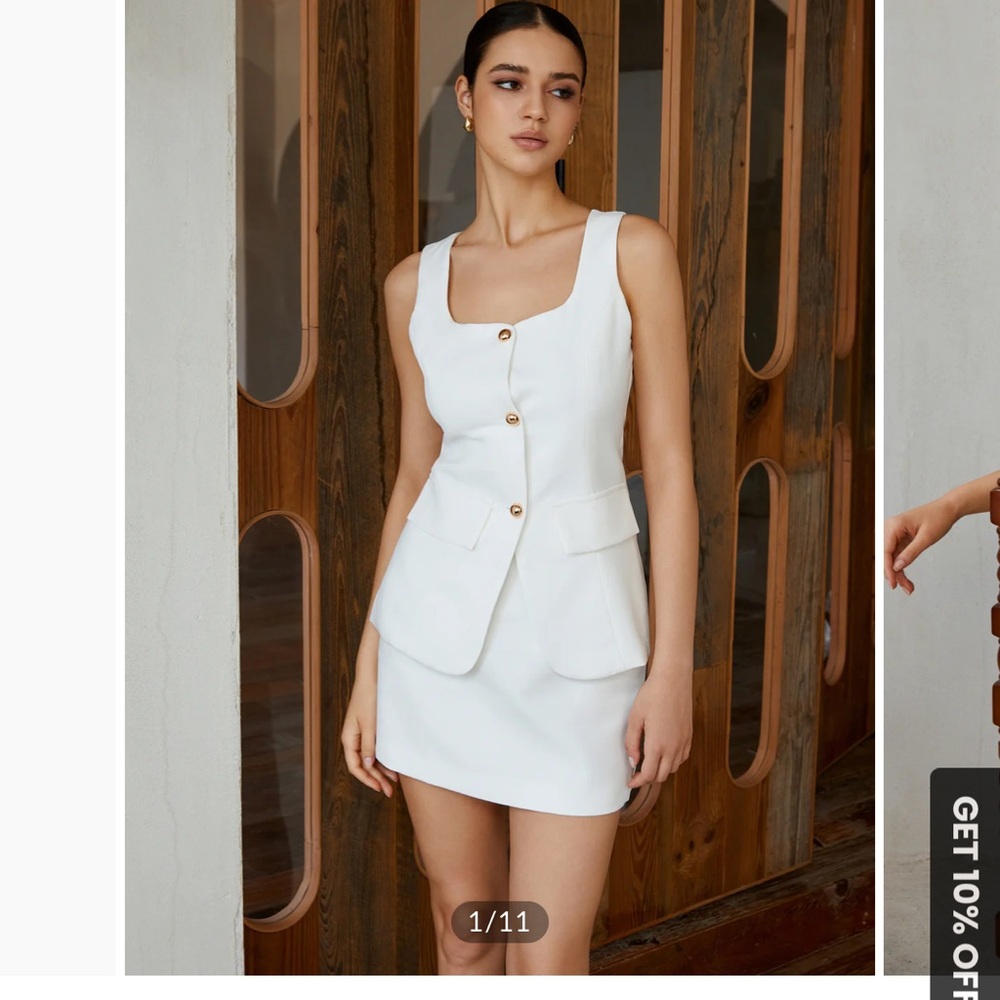 Elegant White Vest and Skirt Set
